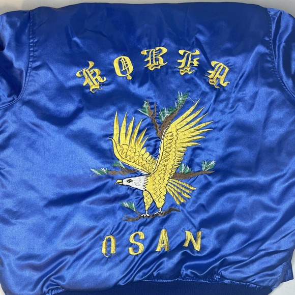 Vintage Korea Satin Jacket Embroidered Eagle Osan Blue size Large - Picture 6 of 6